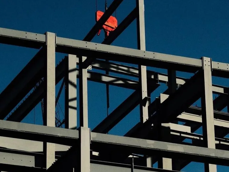 Structural steel framing under construction