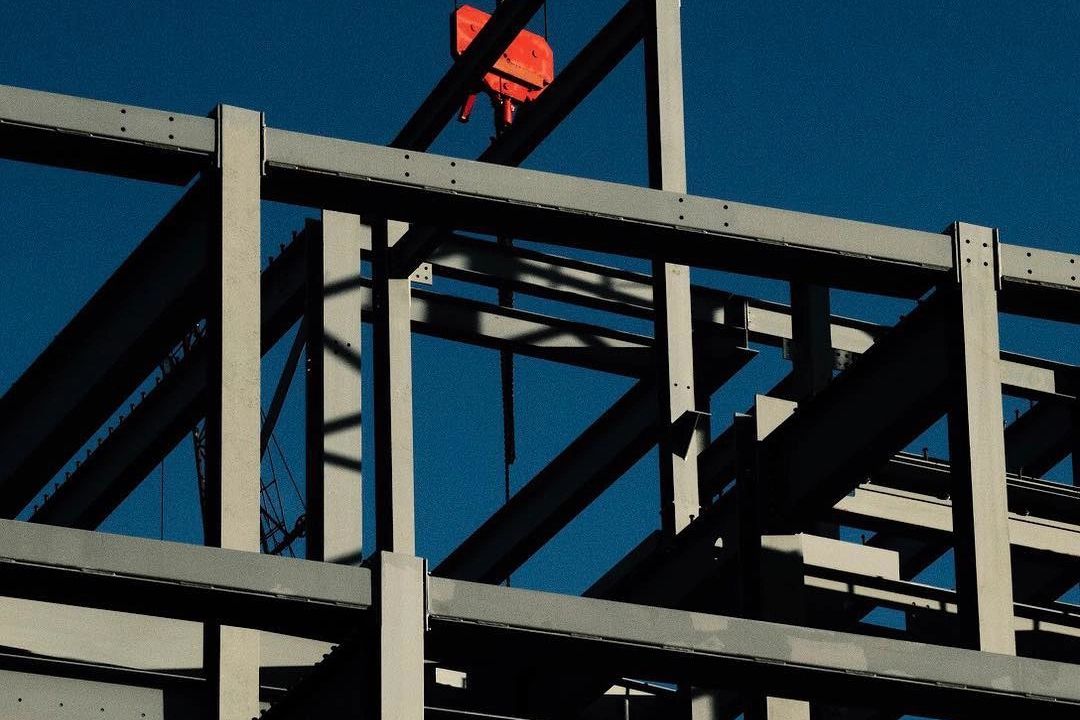 Structural steel framing under construction
