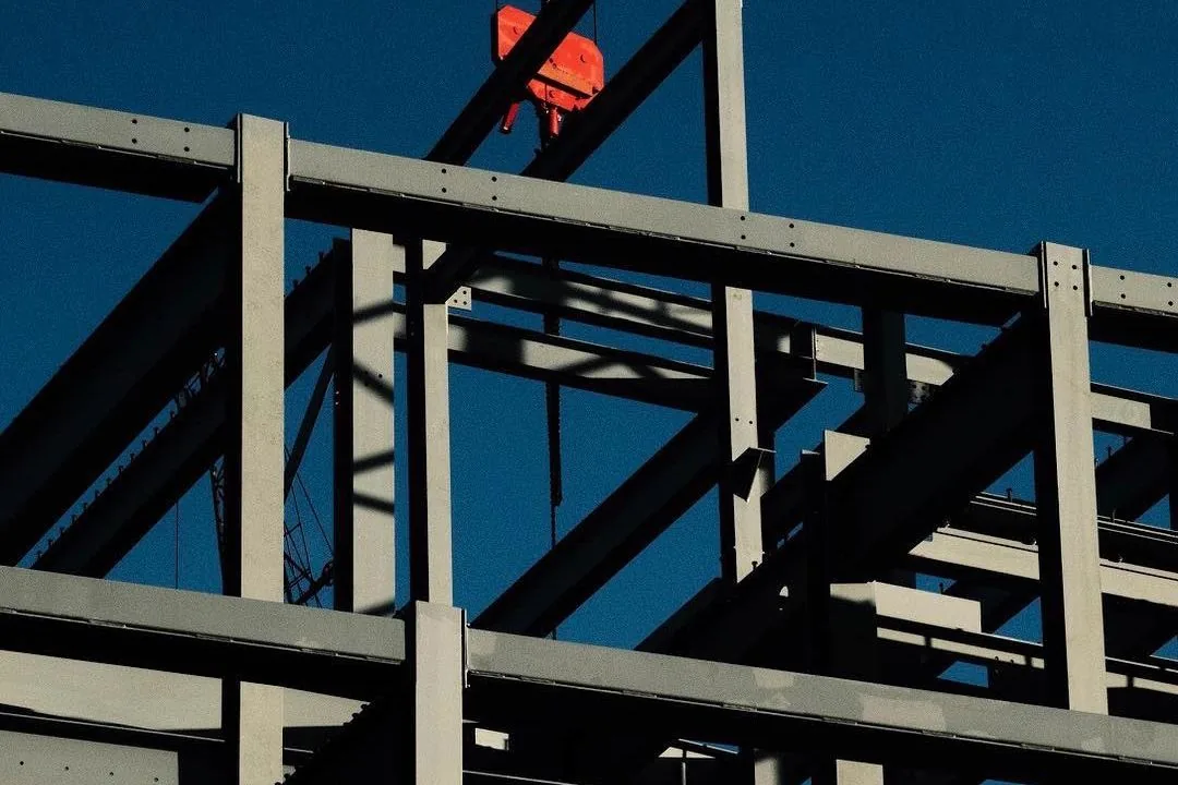 Structural steel framing under construction